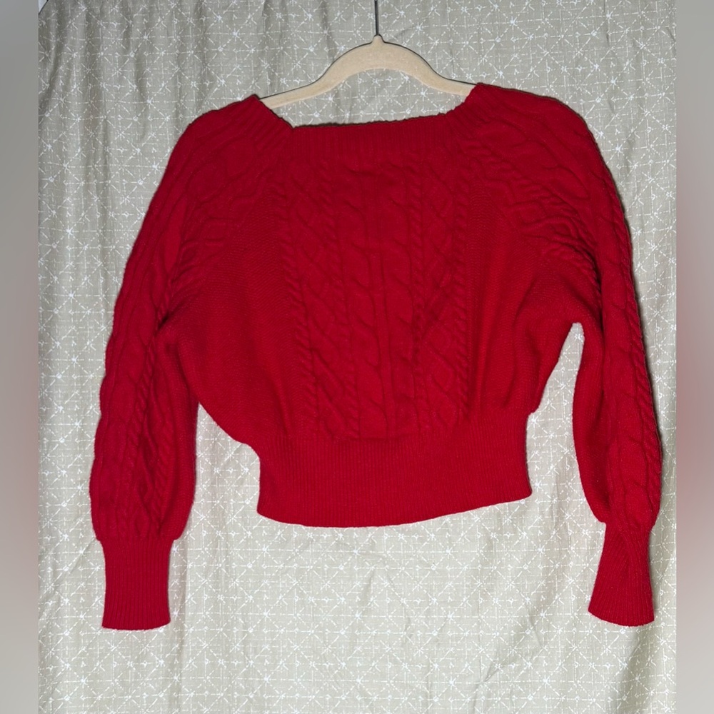 Mi Ami - Red Cropped Cable Knit Sweater - image 2